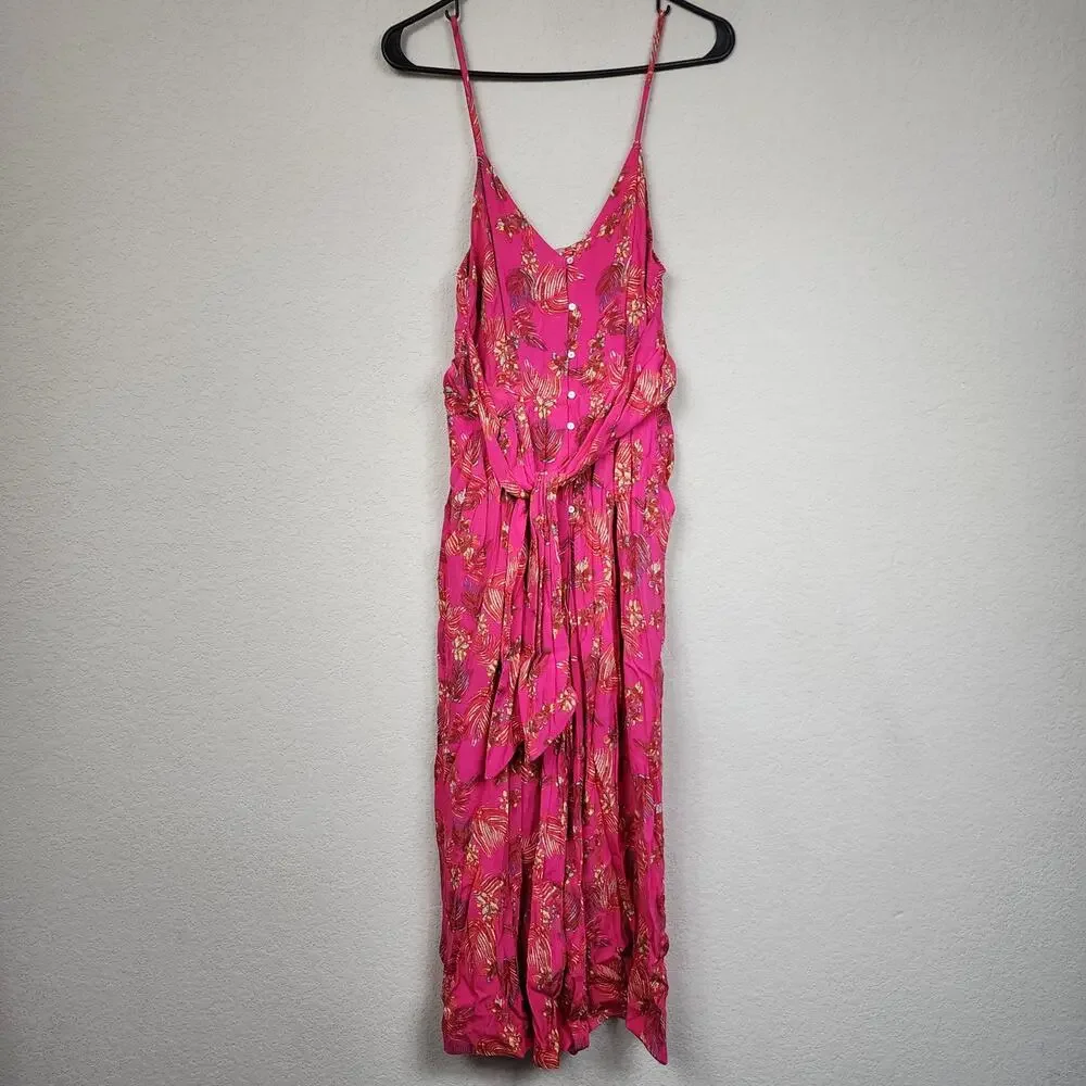 Free People Size 2 Hot Pink Tropical Floral Jumpsuit